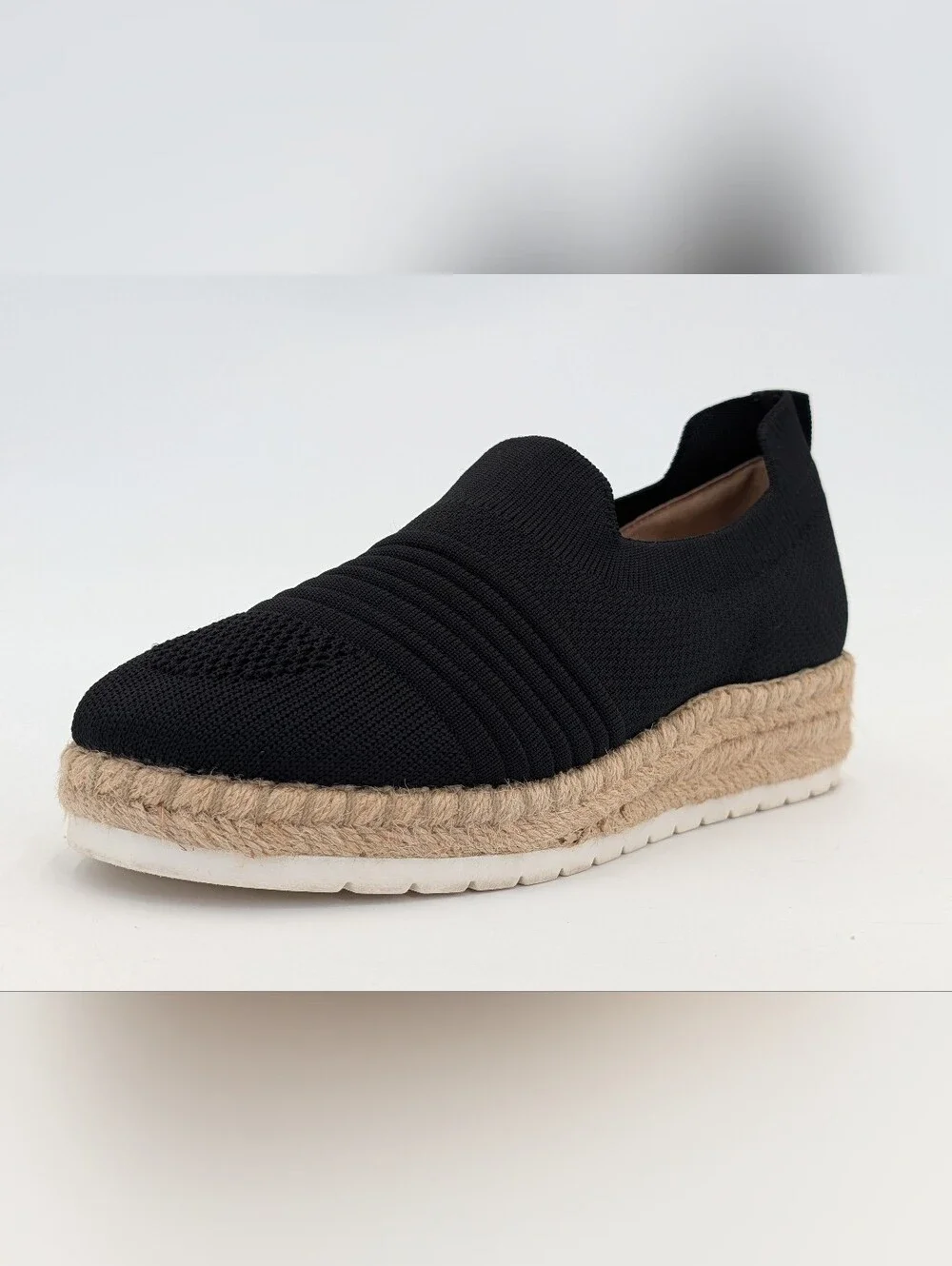 Adrienne Vittadini Sport Sz 7.5 Niko Espadrille Sneakers Black Knit Platform